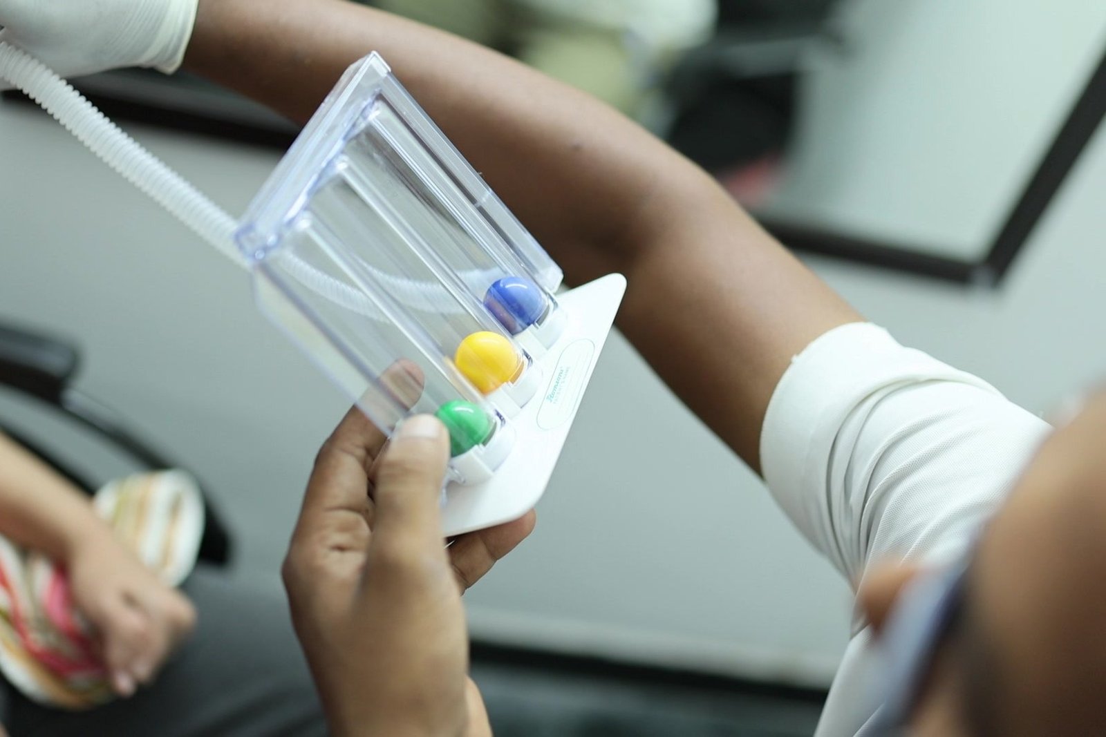 Swallowing rehabilitation at Neuranta, Sector 39 Gurugram — incentive spirometry, the breath-control work used in dysphagia therapy after stroke, guided by a therapist